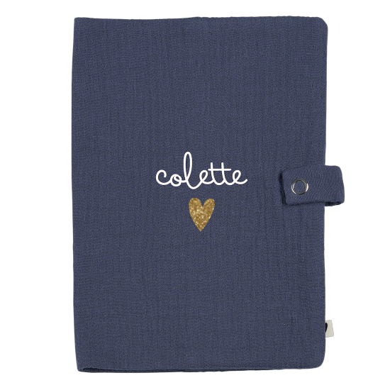 Protège carnet en gaze de coton bleu jean