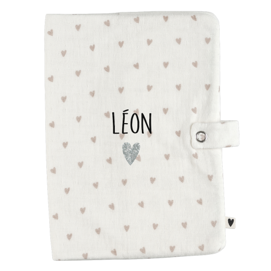 Protège carnet en gaze de coton motif coeur