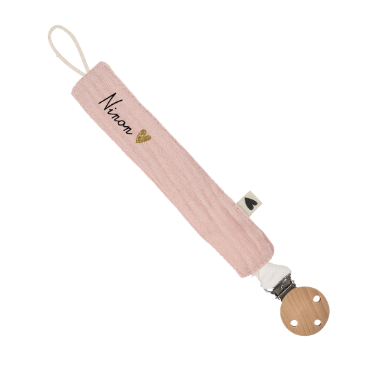 Attache tétine gaze de coton rose personnalisable