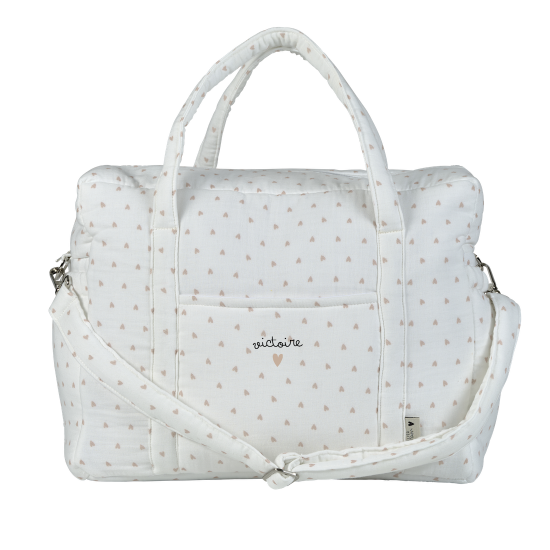 sac à langer en gaze de coton coeurs personnalisé