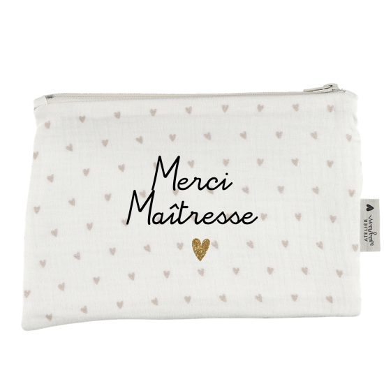 trousse plate en gaze de coton coeurs