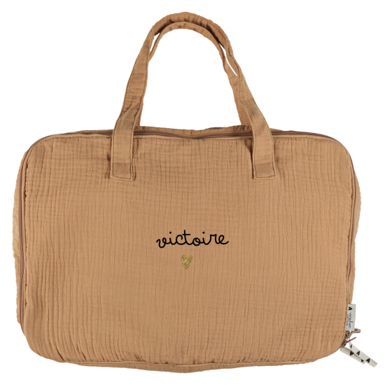 mini valise en gaze de coton camel - sac week end