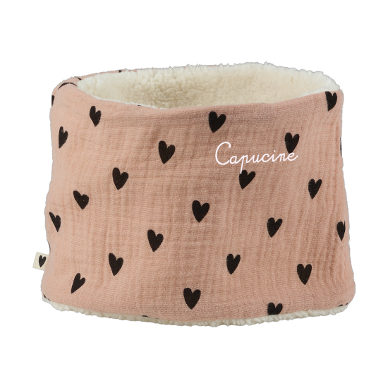 snood bébé enfant gaze coeurs rose moumoute