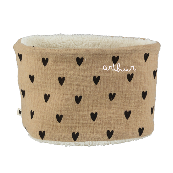 snood bébé enfant gaze coeurs beige moumoute