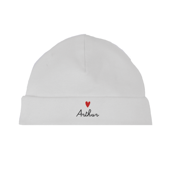 bonnet de naissance personnalisé en coton blanc