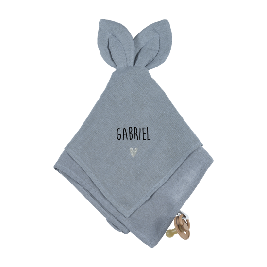 doudou lapin coton organique GOTS cadeau naissance bleu