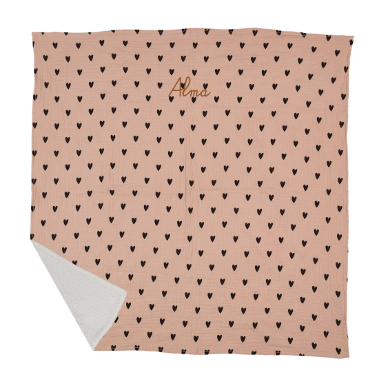 couverture pilou coeurs rose personnalisable