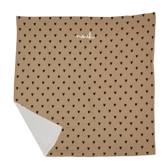 couverture pilou coeurs beige personnalisable